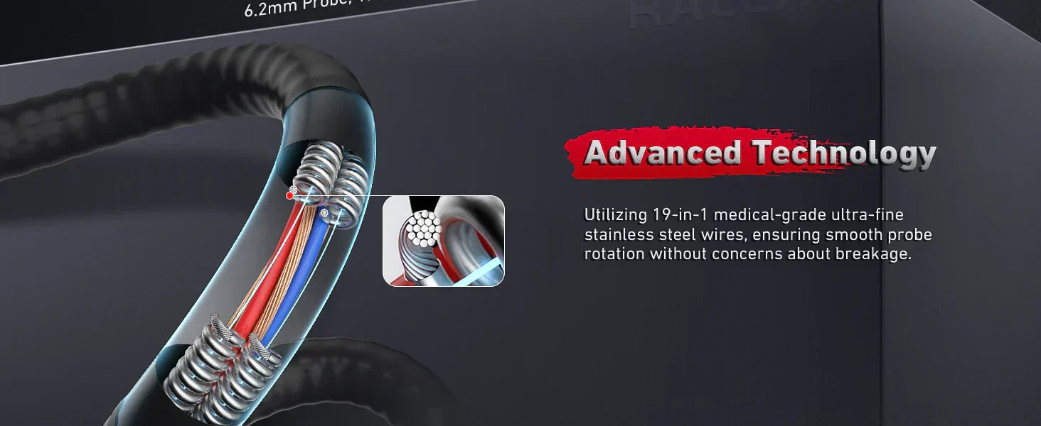 Ralcam video borescope with flexible probe and handheld display screen