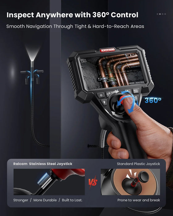 M506 Modular Borescope with Interchangeable Probes — 4-Way 360° Articulating, 5" HD Display, 6.2mm Camera
