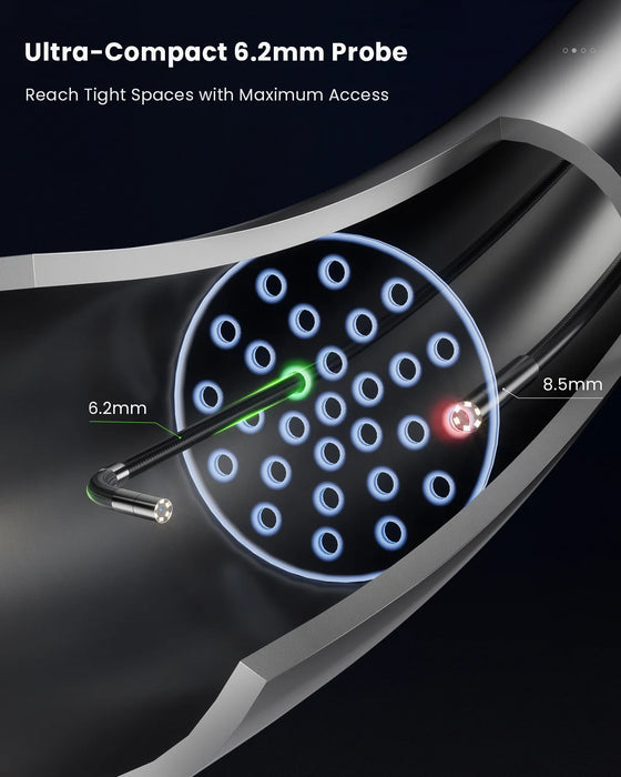 M506 Modular Borescope with Interchangeable Probes — 4-Way 360° Articulating, 5" HD Display, 6.2mm Camera