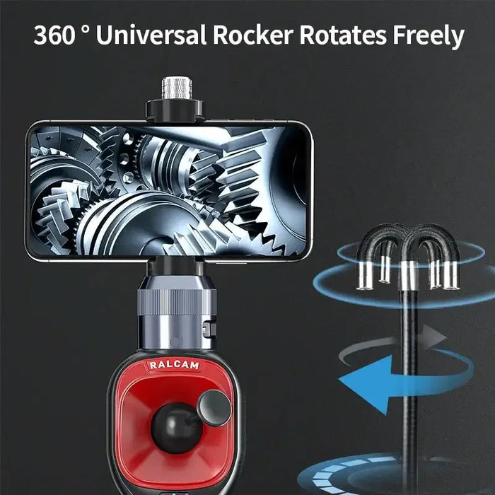 Ralcam F606A 4-Way Articulating Endoscope for iPhone and Android showing flexible probe steering for precise inspection