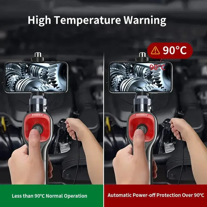 Ralcam F606A 4-Way Articulating Endoscope for iPhone and Android showing flexible probe steering for precise inspection