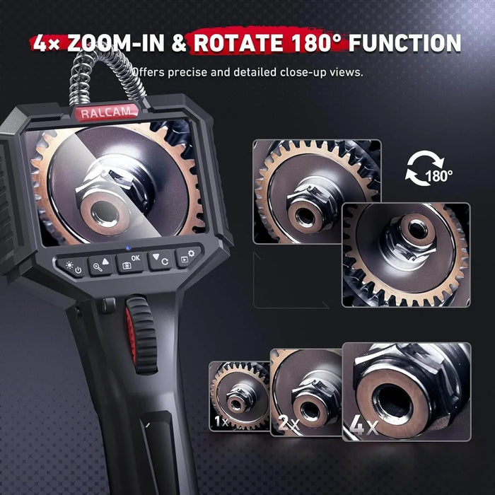 Ralcam N308S car inspection camera 1600×1200 HD screen display showing engine inspection details