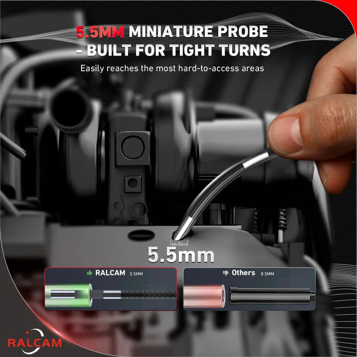 Ralcam N5 Auto Inspection Camera Display – 5-Inch HD Screen Showing Engine Inspection Image