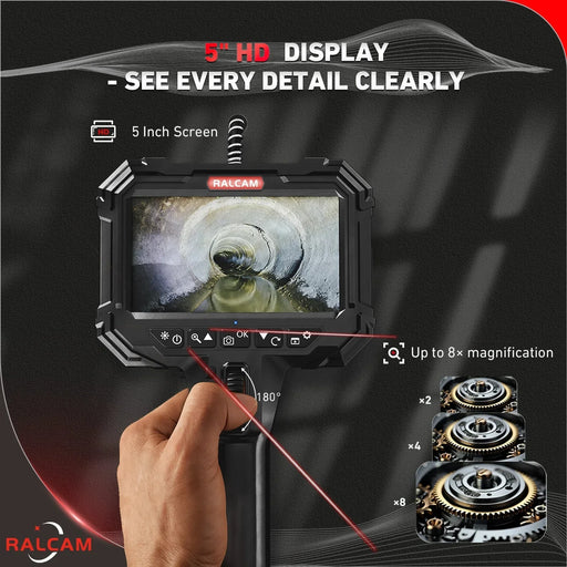 Ralcam N5 Auto Inspection Camera – 2-Way Articulating HD Borescope with 5-Inch Screen for Engine and Vehicle Inspection
