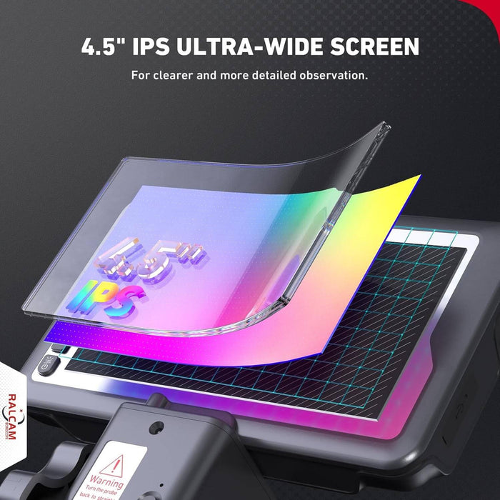 Close-up of Ralcam F4B borescope with 4.3-inch HD display screen